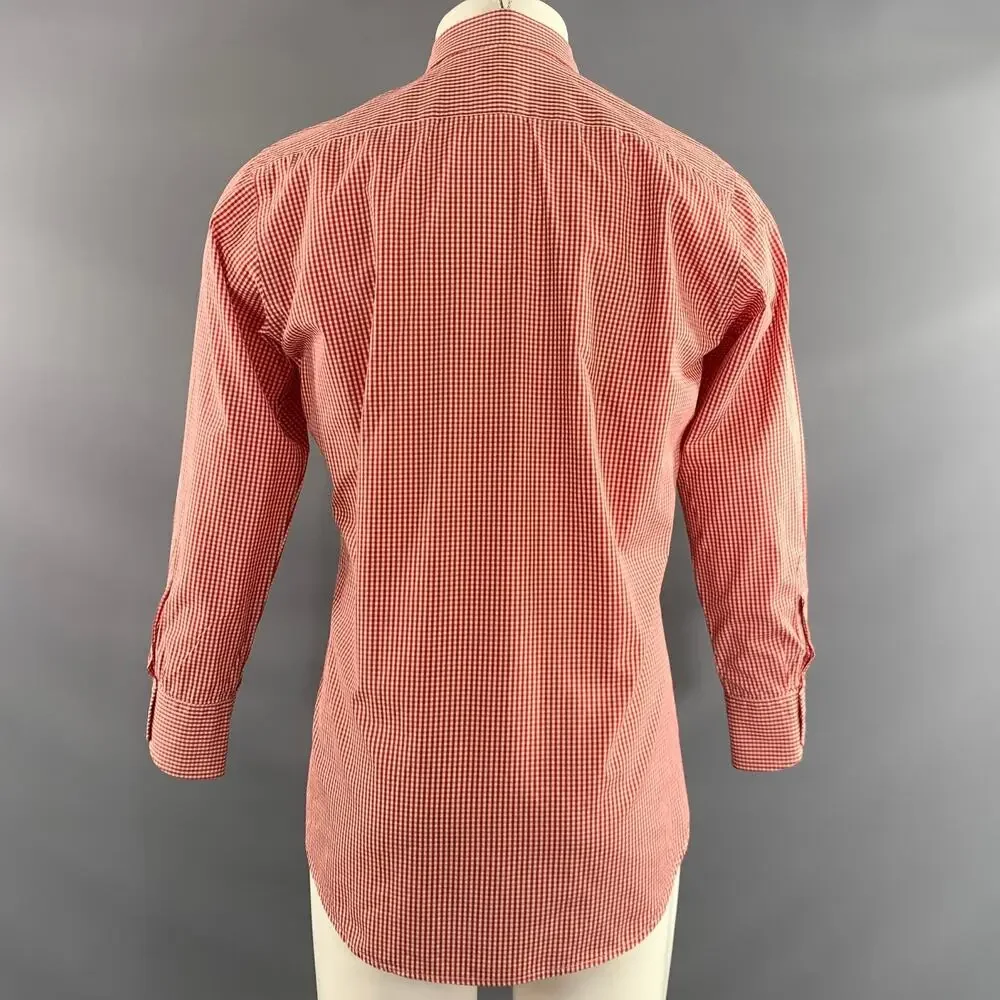 BRULI Size M Red White Gingham Cotton Pointed Collar Long Sleeve Shirt